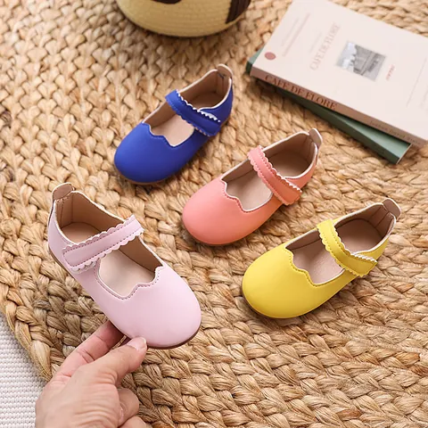 Mädchen Prinzessin Mary Jane Schuhe Wellenkante PU Leder Flats Mit Klettverschluss Komfortable Rutschfeste Kinder Schule Freizeit Halbschuhe