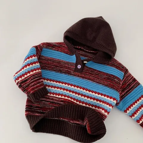 Kinderen Gebreide Trui Met Capuchon Meerkleurig Gestreept Lange Mouwen Zacht Winter Warm Voor Jongens Meisjes Casual Top