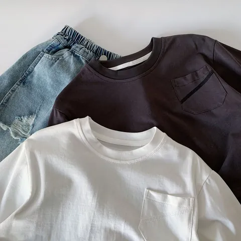 Maglietta Casual a Maniche Lunghe in Cotone per Ragazzi Tinta Unita Girocollo Top e Pantaloni per Primavera Autunno Vestiti per Bambini