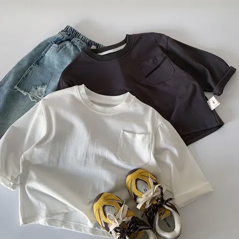 Maglietta Casual a Maniche Lunghe in Cotone per Ragazzi Tinta Unita Girocollo Top e Pantaloni per Primavera Autunno Vestiti per Bambini