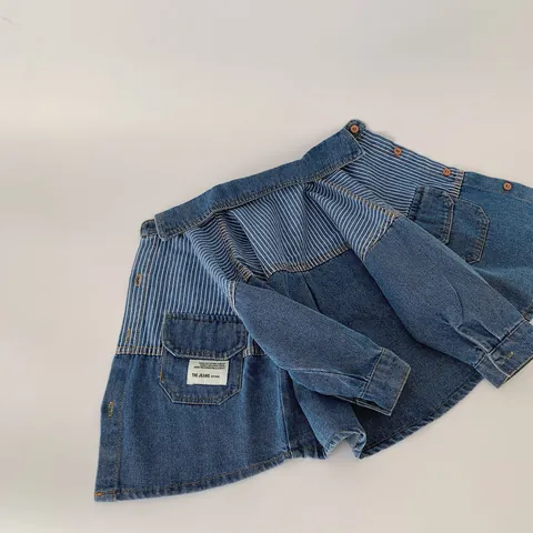 Camisa de Mezclilla para Niños Casual de Manga Larga de Algodón Patchwork de Rayas Con Cuello Camisero y Bolsillos