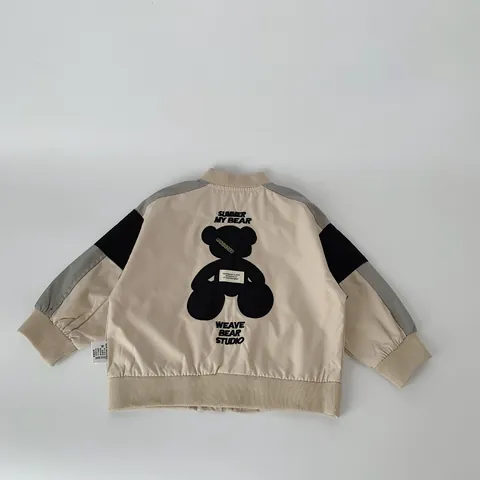 Chaqueta de Bloques de Color de Oso de Dibujos Animados para Niños Casual Primavera Otoño Abrigo con Cremallera para Niños Niñas Ropa de Abrigo Patchwork