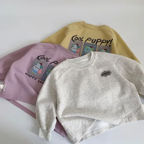 Kids Cartoon Puppy Print Sweatshirt For Boys Girls Casual Crew Neck Long Sleeve Cotton Blend Pullover Spring Autumn Top