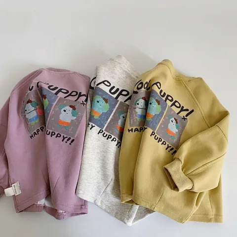 Kids Cartoon Puppy Print Sweatshirt For Boys Girls Casual Crew Neck Long Sleeve Cotton Blend Pullover Spring Autumn Top
