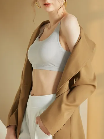 Women's V-Back Cooling Cami Tank Top With Built-in Bra Pads Seamless Adjustable Strap Cotton Viscose Blend Slim Fit Cropped Top