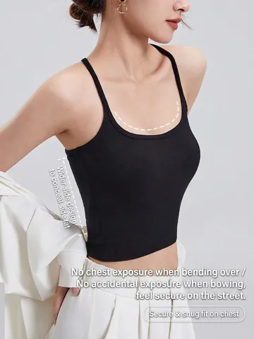 Women's Ribbed Racerback Tank Top Viscose Spandex Slim Fit Crop Top With Built-in Bra Pads Solid Color Sleeveless Vest