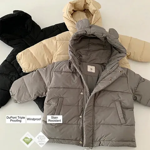 Children's Hooded Down Jacket 90 White Duck Down Coat Waterproof Windproof Winter Outerwear With Bear Ears For Kids