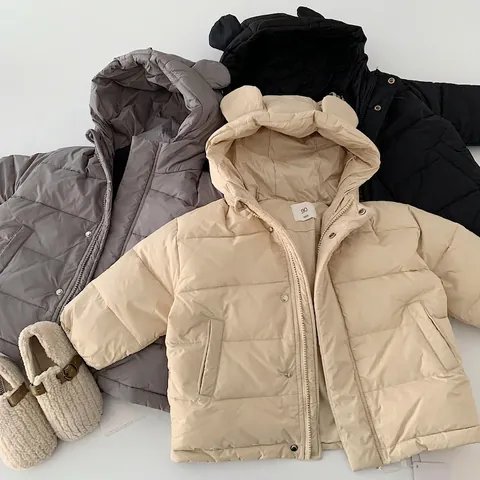 Children's Hooded Down Jacket 90 White Duck Down Coat Waterproof Windproof Winter Outerwear With Bear Ears For Kids