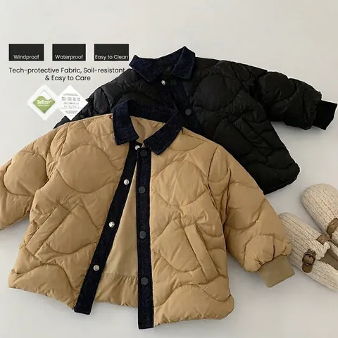 Chaqueta de Plumón Acolchada Ligera para Niños Con Cuello de Mezclilla 90 Plumón de Pato Blanco Abrigo de Invierno Cálido