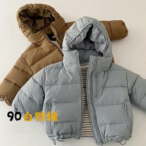 Doudoune à Capuche d'Hiver pour Enfants 90 Pourcent Duvet de Canard Blanc Manteau Matelassé Chaud pour Garçons Filles Imperméable Coupe-vent Fermeture Éclair Vêtements d'extérieur