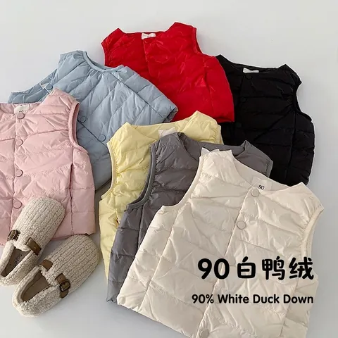 Kids Lightweight Quilted Down Vest 90% White Duck Down Sleeveless Padded Puffer Waistcoat Boys Girls Winter Warm Outerwear