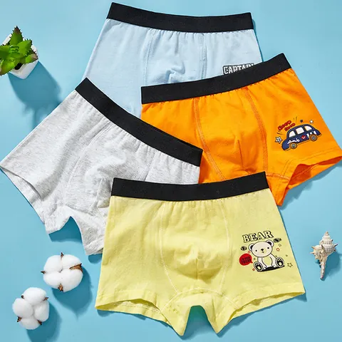 Kids Boys 95% Combed Cotton Boxer Briefs Comfortable Cartoon Print Underwear With Wide Elastic Waistband Soft Breathable Boxer