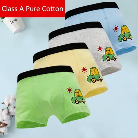 Boys Cotton Boxer Briefs Comfortable Cartoon Car Dinosaur Print Underwear Set Kids Breathable Shorts 4 Pack For Children