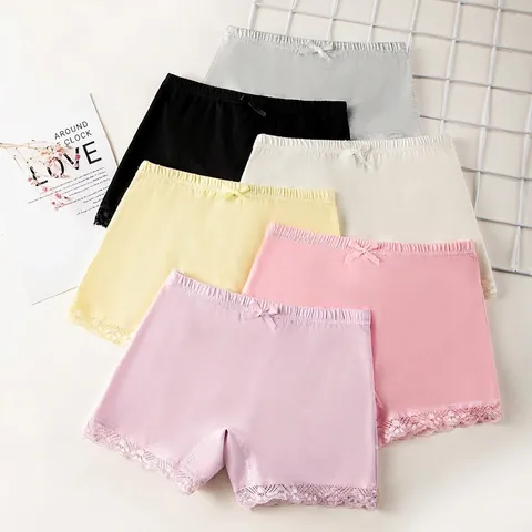 Pantaloni di Sicurezza in Cotone Classe A per Bambina Fiocco Pizzo Boxer Traspirante Sottile Intimo Senza Cuciture per Bambini