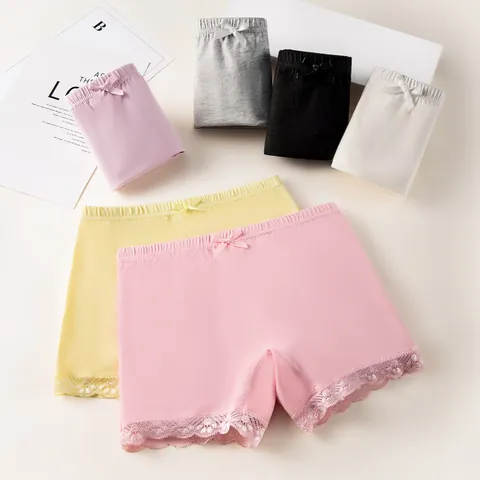 Pantaloni di Sicurezza in Cotone Classe A per Bambina Fiocco Pizzo Boxer Traspirante Sottile Intimo Senza Cuciture per Bambini