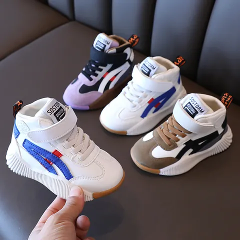 Sneakers High Top per Bambini Ragazzi Ragazze Casual Traspiranti Scarpe da Basket Antiscivolo Suola Morbida Mid Top Bianco Cachi Scarpe Sportive