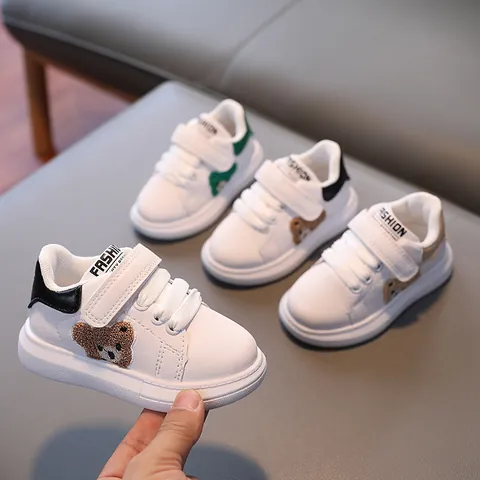 Scarpe Sportive per Bambini con Orso Cartone Animato in Pelle Sintetica con Velcro Antiscivolo Leggere Scarpe da Passeggio Casual per Bambini e Bambine