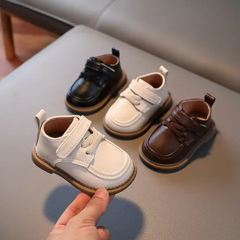 Scarpe Primi Passi per Neonati Suola Morbida Stile Britannico Pelle PU Casual per Bambini Ragazzi Ragazze Antiscivolo Velcro