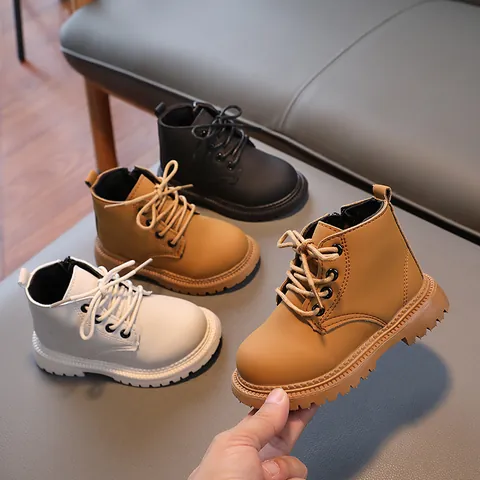Stivali Martin per Bambini Stile Britannico in Pelle Artificiale Suola in Gomma Antiscivolo Scarpe con Cerniera Laterale per Ragazzi e Ragazze Autunno Inverno