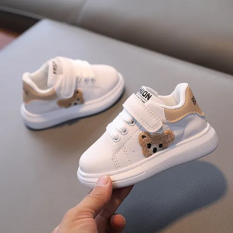Scarpe Sportive per Bambini con Orso Cartone Animato in Pelle Sintetica con Velcro Antiscivolo Leggere Scarpe da Passeggio Casual per Bambini e Bambine