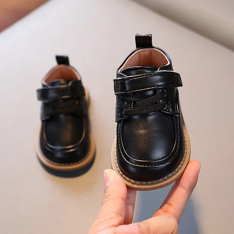 Scarpe Primi Passi per Neonati Suola Morbida Stile Britannico Pelle PU Casual per Bambini Ragazzi Ragazze Antiscivolo Velcro