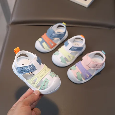 Sandali per Neonati e Bambini in Pelle Sintetica Suola Morbida Antiscivolo Punta Anti-Collisione Patchwork Cartone Animato Coniglio Scarpe Estive
