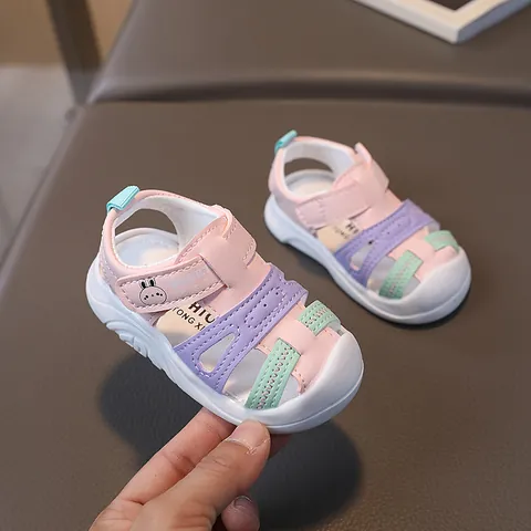 Sandali per Neonati e Bambini in Pelle Sintetica Suola Morbida Antiscivolo Punta Anti-Collisione Patchwork Cartone Animato Coniglio Scarpe Estive