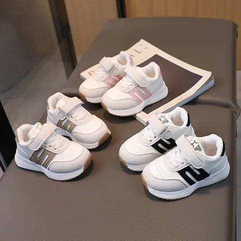 Kids Retro Sneakers Synthetic Leather Lightweight Running Shoes Hook And Loop Anti Slip Toddler Casual Footwear Boys Girls Star Pattern Sport Shoes