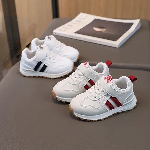 Kinder Kleinkinder Sneaker Kunstleder Rutschfest Weiche Sohle Baby Lauflernschuhe Gestreiftes Muster Klettverschluss Sportlich