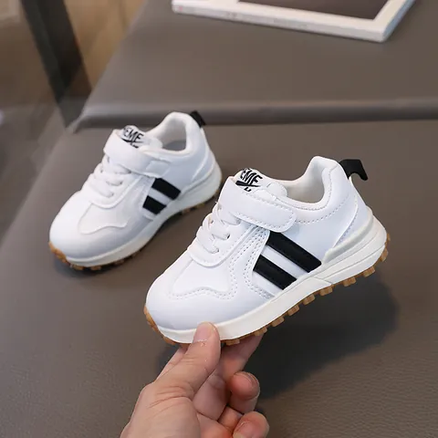 Kinder Kleinkinder Sneaker Kunstleder Rutschfest Weiche Sohle Baby Lauflernschuhe Gestreiftes Muster Klettverschluss Sportlich