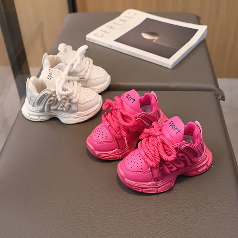 Sneakers Chunky alla Moda per Ragazze Bambini Stampa Alfabeto Suola Spessa Pelle Sintetica Traspirante Chiusura a Strappo Scarpe Casual per Studenti