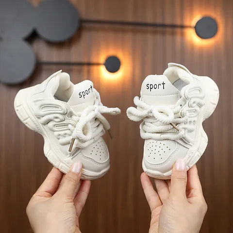 Sneakers Chunky alla Moda per Ragazze Bambini Stampa Alfabeto Suola Spessa Pelle Sintetica Traspirante Chiusura a Strappo Scarpe Casual per Studenti