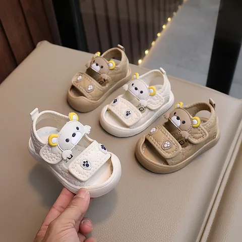 Sandali a Forma di Orsetto dei Cartoni Animati per Neonati Scarpe Primi Passi a Suola Morbida Punta Chiusa Estiva Antiscivolo per Bambini e Bambine