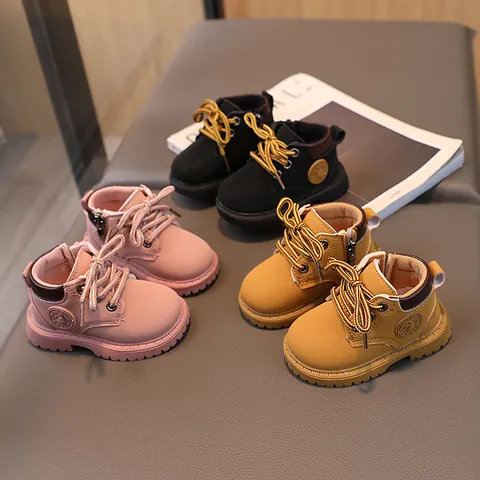 Kleinkind Baby Martin Stiefel Herbst Winter Rutschfest Weiche Sohle Kunstleder Britischer Stil Seitenreißverschluss Stiefeletten Für Jungen Mädchen