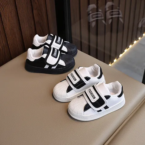 Παιδικά Παπούτσια Shell Toe Board Μόδα Sneakers Για Αγόρια Κορίτσια Casual Αντιολισθητικά PU Δερμάτινα Σχολικά Παπούτσια Μαύρο Λευκό