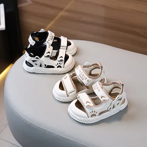 Sandali per Neonati in Pelle Sintetica Traspirante Suola Morbida Antiscivolo Motivo Panda Cartone Animato Scarpe Estive Bambino