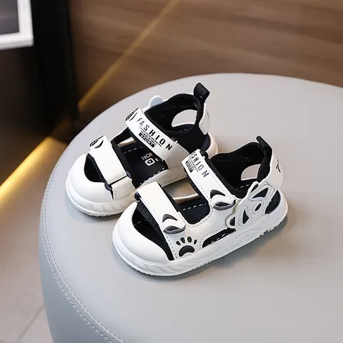Sandali per Neonati in Pelle Sintetica Traspirante Suola Morbida Antiscivolo Motivo Panda Cartone Animato Scarpe Estive Bambino