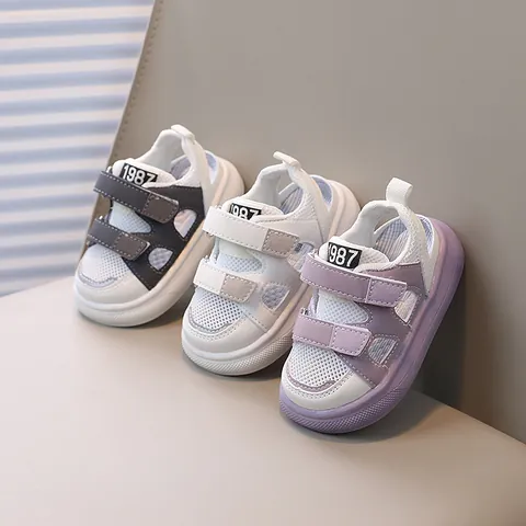 Sandales en Maille Respirante pour Tout-petits Semelle Souple Antidérapante Été Extérieur Chaussures de Marche Bébé Avec Fermeture Auto-agrippante