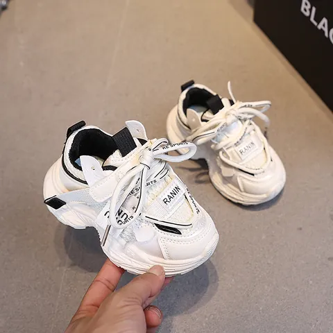 Kinder Atmungsaktive Mesh Sneaker Kunstleder Patchwork Chunky Schuhe Für Jungen Mädchen Kleinkinder Leichte Rutschfeste Klettverschluss Laufschuhe