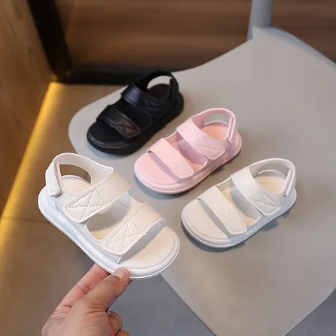 Sandales d'Été pour Enfants Semelle Souple Chaussures de Plage Tout-petit Cuir Synthétique Auto-agrippant Style Coréen pour Garçons Et Filles