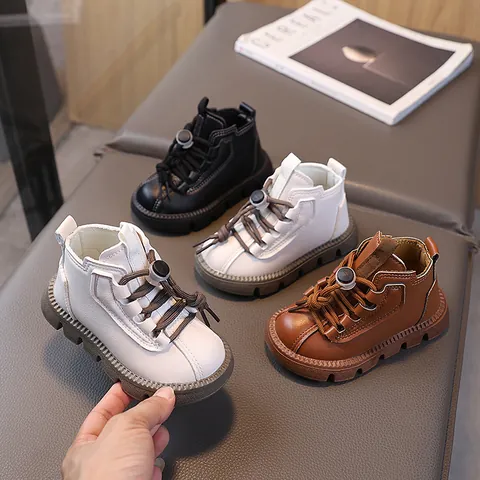 Stivaletti Martin per Bambini in Pelle Sintetica Suola in Gomma Antiscivolo Coulisse Scarpe Scolastiche per Ragazzi Ragazze