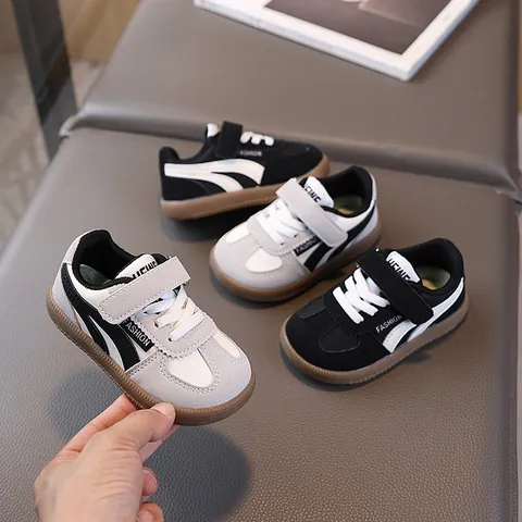Scarpe Sportive German Trainer per Bambini Sneakers Casual a Suola Morbida per Ragazzi Ragazze Chiusura a Strappo in Pelle