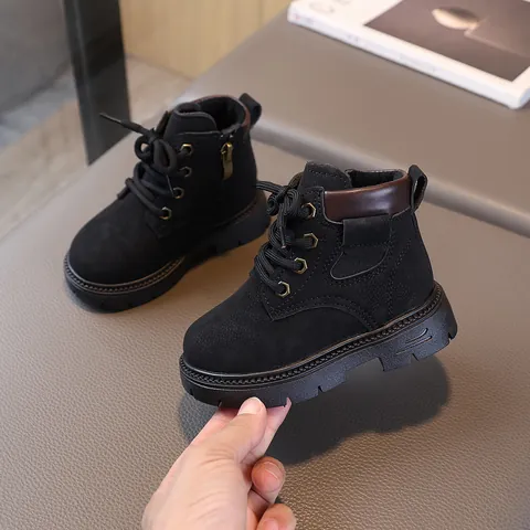 Stivali Martin per Bambini Stile Britannico in Pelle Sintetica Foderati in Pile Cerniera Laterale Scarpe Invernali Antiscivolo per Bambini Ragazzi Ragazze