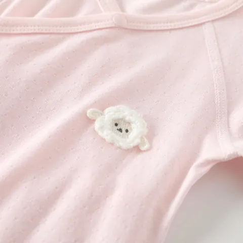 Infant Bamboo Fiber Long Sleeve Romper Kimono Style Breathable Baby Bodysuit With Sheep Patch Soft Newborn Jumpsuit