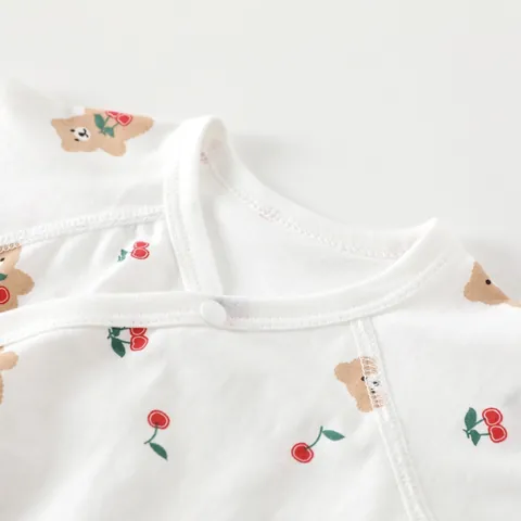 Newborn Baby Cotton Long Sleeve Side Tie Romper Thin Summer Infant Triangle Jumpsuit With Cartoon Bear Cherry Sun Pattern