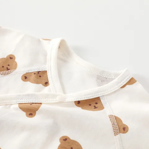 Pagliaccetto Neonato a Maniche Lunghe in 100% Cotone Traspirante Kimono con Lacci Apertura Obliqua Tutina per Infanzia con Stampa Orso e Carota