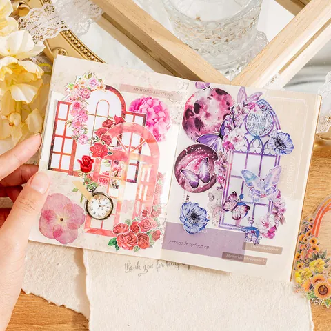 PET Laser Silber Fenster Blumen Aufkleber Vintage Europäische DIY Scrapbooking Journal Szenerie Dekorative Material Aufkleber