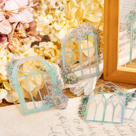 PET Laser Silber Fenster Blumen Aufkleber Vintage Europäische DIY Scrapbooking Journal Szenerie Dekorative Material Aufkleber