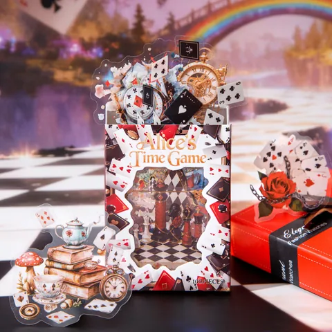 Alice Wunderland Vintage PET Aufkleber Für Scrapbooking Journaling Wasserdicht Poker Schach Taschenuhr Dekorative Collage Kunst