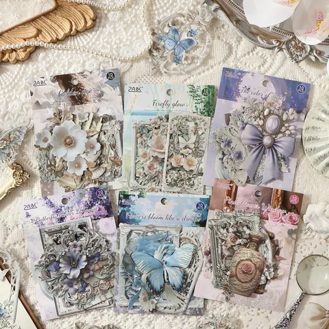Vintage Hollowed Floral Stickers For Scrapbooking Butterfly Decorative Paper Material For DIY Art Journal Crafting Accessories